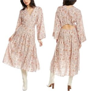 Vince Dahlia Pink Floral Print V-neck Dress, Open Back, Size XS